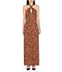 Amanda Uprichard Samara Georgette Rose Print Halter Neck Maxi Sheath Gown - Image 1
