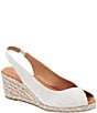 Color:White/Silver - Image 1 - Audrey Floral Linen Esapdrille Wedge Peep Toe Sandals