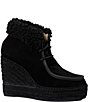 Andre Assous Charlotte Suede Faux Shearling Cuff Platform Wedge Booties - Image 1