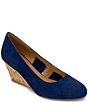 Color:Navy - Image 1 - Khloe Suede Cork Wedge Pumps