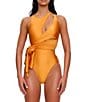 Color:Sunset Gold - Image 1 - Lada Cut-Out Side Tie One Piece Swimsuit