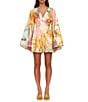 Color:Zuli Print - Image 1 - Pana Abstract Print Deep V-Neck Long Flared Bell Sleeve Romper