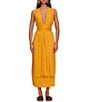 Color:Gold - Image 1 - Zado Linen Blend Deep V-Neck Sleeveless Panel Side Slit Gathered Tie Waist Wrap Maxi Dress