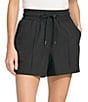 Color:Black - Image 1 - Commuter Active High Rise Elastic Tie Waist Pocketed Pull-On Shorts