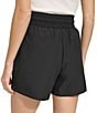 Color:Black - Image 2 - Commuter Active High Rise Elastic Tie Waist Pocketed Pull-On Shorts