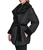 Andrew Marc Sport Emerson Water Resistnat Oversized Collar Mixed Media Belted Wrap Coat, Color:Black - Image 3