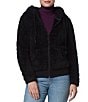 Color:Black - Image 1 - Faux Fur Knit Hooded Long Sleeve Zipper Front Jacket