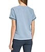 Color:Faded Denim - Image 2 - French Terry Crew Neck Short Sleeve Top