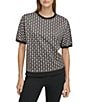 Color:Taupe - Image 1 - Geometric Jacquard Crew Neck Short Sleeve Coordinating Top