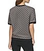 Color:Taupe - Image 2 - Geometric Jacquard Crew Neck Short Sleeve Coordinating Top