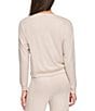 Color:Twine - Image 2 - Hacci Solid Knit V-Neck Long Sleeve Half Button Front Coordinating Boxy Top