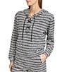 Color:Black/White - Image 1 - Heritage Stripe Lace Front Hoodie