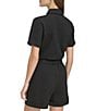 Color:Black - Image 2 - Knit Twill Point Collar Short Sleeve Utility Romper