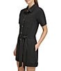 Color:Black - Image 3 - Knit Twill Point Collar Short Sleeve Utility Romper
