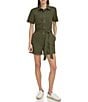 Color:Green - Image 1 - Knit Twill Point Collar Short Sleeve Utility Romper