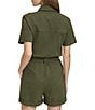 Color:Green - Image 2 - Knit Twill Point Collar Short Sleeve Utility Romper