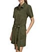 Color:Green - Image 3 - Knit Twill Point Collar Short Sleeve Utility Romper
