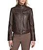 Andrew Marc Sport Mikel Racer Stand Collar Zip Front Leather Jacket, Color:Chestnut - Image 1