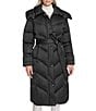 Andrew Marc Sport Palmer High Shine Satin Mix Pattern Oversize Collar Belted Water Resistant Puffer Coat, Color:Black - Image 1