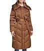 Andrew Marc Sport Palmer High Shine Satin Mix Pattern Oversize Collar Belted Water Resistant Puffer Coat, Color:Clay - Image 1
