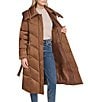 Andrew Marc Sport Palmer High Shine Satin Mix Pattern Oversize Collar Belted Water Resistant Puffer Coat, Color:Clay - Image 4