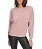 Color:Luster - Image 1 - Pebble Texture Knit Crew Neck Long Sleeve Drape Front Pullover Top