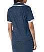 Color:Midnight - Image 2 - Point Collar V-Neck Short Sleeve Contrasting Trim Coordinating Polo Pullover