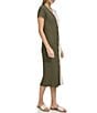Color:Green Multi - Image 3 - Ribbed Short Sleeve V-Neck Wide Rib Color Block Button Front Midi Dress