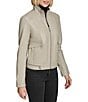 Andrew Marc Sport Rowan Leather Collared Racer Jacket, Color:Stone - Image 3