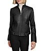 Andrew Marc Sport Rowan Leather Collared Racer Jacket, Color:Black - Image 2