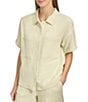 Color:Alo Combo - Image 1 - Short Sleeve Point Collar Gauzy Woven Camp Button Front Top