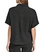 Color:Black - Image 2 - Short Sleeve Point Collar Gauzy Woven Camp Button Front Top