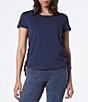 Color:Midnight - Image 1 - Short Sleeve Side Ruched Knit Tee