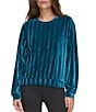 Color:Teal - Image 1 - Velvet Ribbed Crew Neck Long Sleeve Coordinating Knit Top