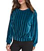 Color:Teal - Image 3 - Velvet Ribbed Crew Neck Long Sleeve Coordinating Knit Top