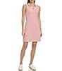 Color:Rose - Image 1 - Andrew Marc Sporty Knit Sleeveless Point Collar V-Neck Shift Tennis Dress