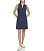 Color:Ink - Image 1 - Andrew Marc Sporty Knit Sleeveless Point Collar V-Neck Shift Tennis Dress