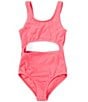 Color:Pink - Image 1 - Big Girls 7-16 Foiled Rib-Knit Cutout One-Piece Swimsuit