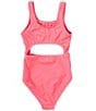 Color:Pink - Image 2 - Big Girls 7-16 Foiled Rib-Knit Cutout One-Piece Swimsuit