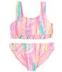 Color:Pink Multi - Image 1 - Big Girls 7-16 Painted Sky Foiled Ruffled Top & Hipster Bottom 2-Piece Swimsuit