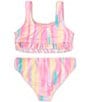 Color:Pink Multi - Image 2 - Big Girls 7-16 Painted Sky Foiled Ruffled Top & Hipster Bottom 2-Piece Swimsuit