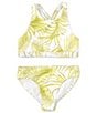 Color:White Multi - Image 1 - Big Girls 7-16 Palm-Printed High-Neck Tank Top & Hipster Bottom 2-Piece Swimsuit