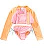Angel Beach Big Girls Sleeveless Halter Top & Matching Hipster Bottom & Raglan-Sleeve Cropped Rash Guard Top Set, Color:Light Pink - Image 1