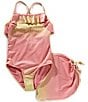 Angel Beach Big Girls Sleeveless Ombre Shimmer One-Piece & Sarong Skirt Two-Piece Swimsuit Set, Color:Light Orange - Image 1