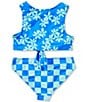 Angel Beach Big Girls Wild Daisy Printed Tankini Top & Checked Hipster Bottom Two-Piece Swimsuit, Color:Aqua - Image 2