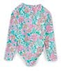 Color:White Multi - Image 2 - Little Girls 4-6X Long Sleeve Floral Print Rashguard One-Piece Swimsuit
