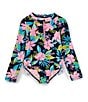 Color:Navy Multi - Image 1 - Little Girls 4-6X Long Sleeve Floral Print Rashguard One-Piece Swimsuit