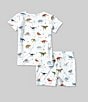 Color:White/Blue Multi - Image 2 - Baby Boys 6-24 Months Dino Print Short Sleeve T-Shirt & Pull-On Shorts Set