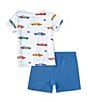 Color:Blue - Image 2 - Baby Boys 6-24 Months Round Neck Short Sleeve Muscle Car T-Shirt & Shorts Set
