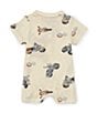 Color:Tan - Image 2 - Baby Boys Newborn-24 Months Button Down Collar Short Sleeve Motorcycle Short Romper